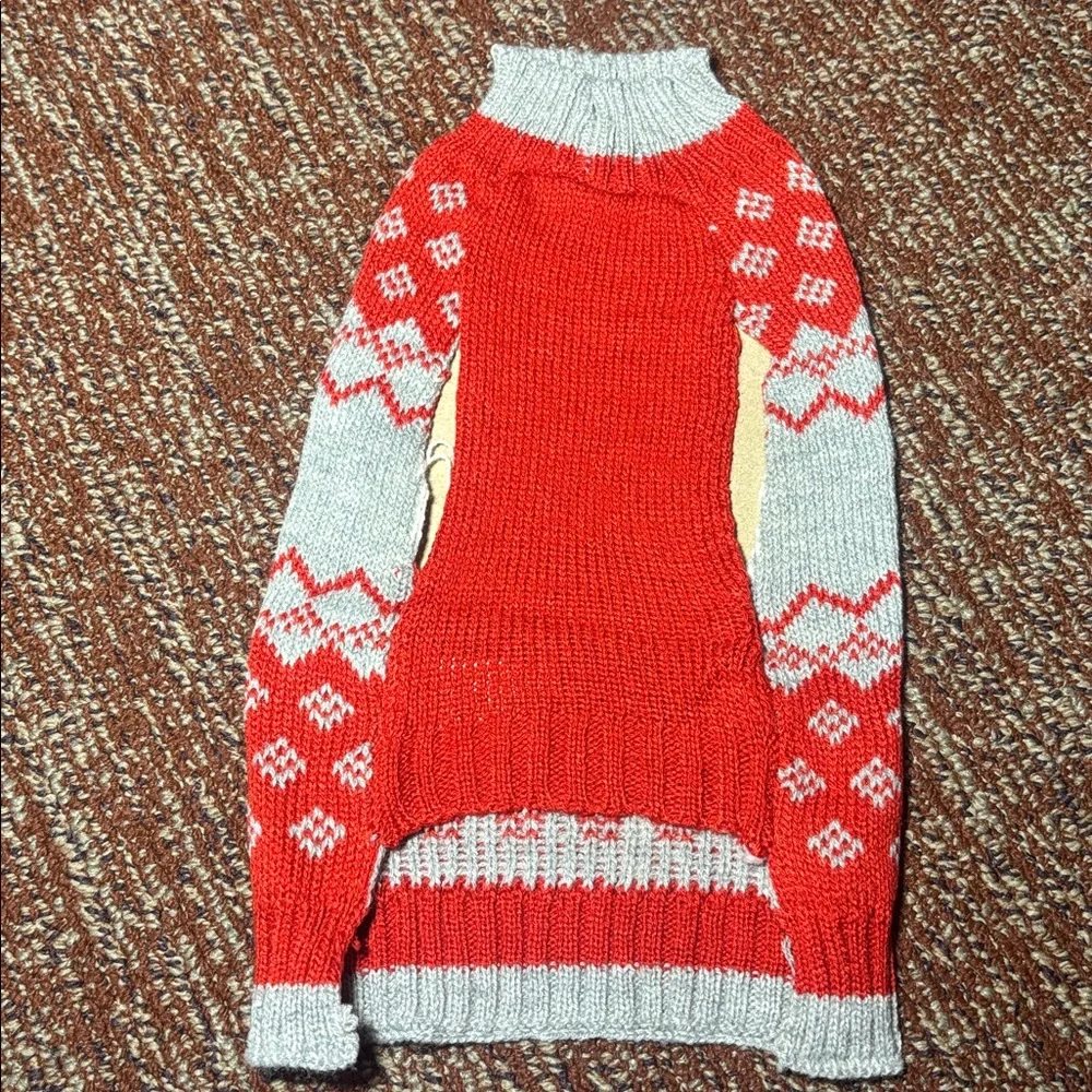 Red and Gray Pet Sweater XS dog/cat outfit “spoiled” holiday cute leash hole